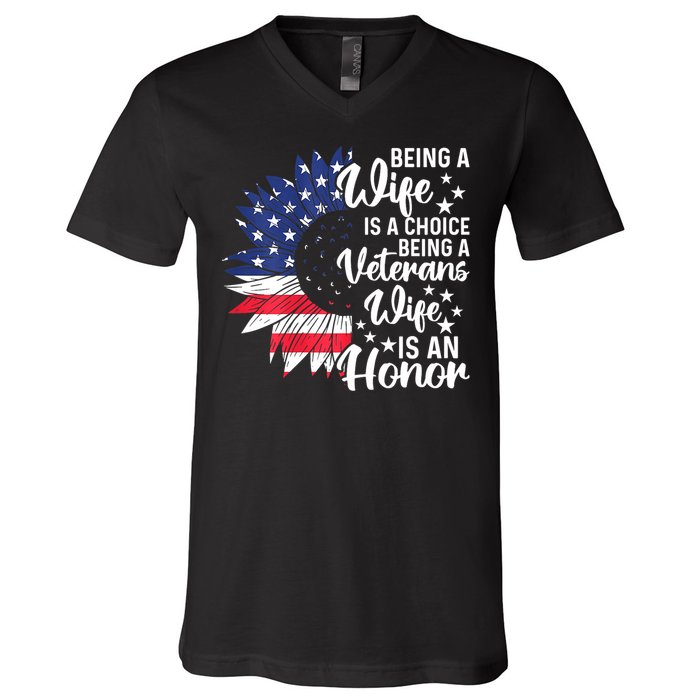 Us Flag Being A Veterans Wife Is An Honor Patriotic Veterans Day Gift V-Neck T-Shirt