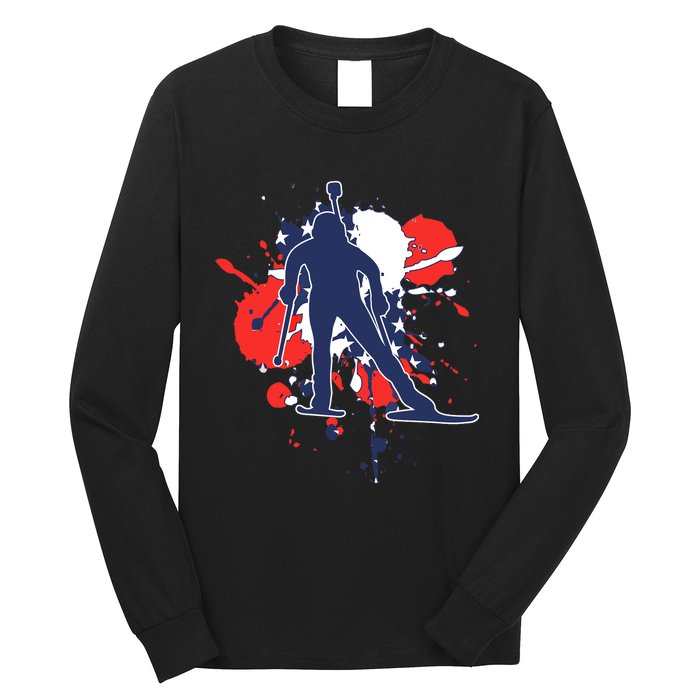 USA Flag Biathlonist American Biathlon Long Sleeve Shirt