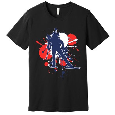 USA Flag Biathlonist American Biathlon Premium T-Shirt