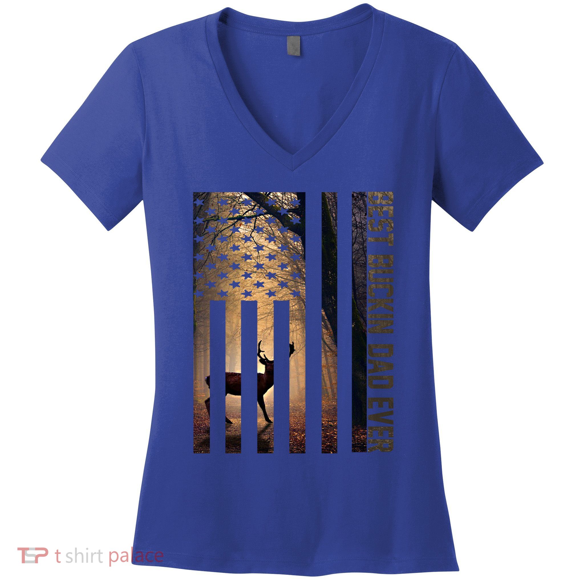 Usa Flag Best Buckin Dad Ever Deer Hunting Fathers Day Gift Meaningful Gift Women's V-Neck T-Shirt