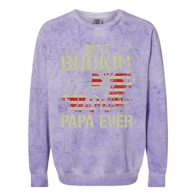 USA Flag Best Buckin' Papa Ever Deer Hunting Father's Day Colorblast Crewneck Sweatshirt