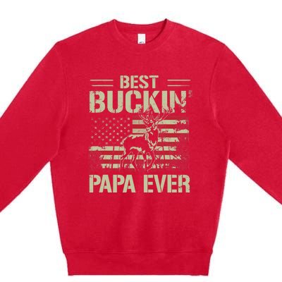 USA Flag Best Buckin' Papa Ever Deer Hunting Father's Day Premium Crewneck Sweatshirt