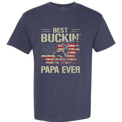 USA Flag Best Buckin' Papa Ever Deer Hunting Father's Day Garment-Dyed Heavyweight T-Shirt