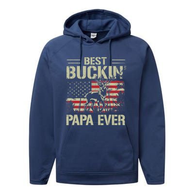 USA Flag Best Buckin' Papa Ever Deer Hunting Father's Day Performance Fleece Hoodie