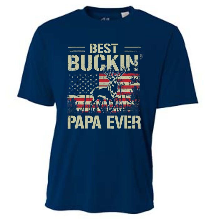 USA Flag Best Buckin' Papa Ever Deer Hunting Father's Day Cooling Performance Crew T-Shirt