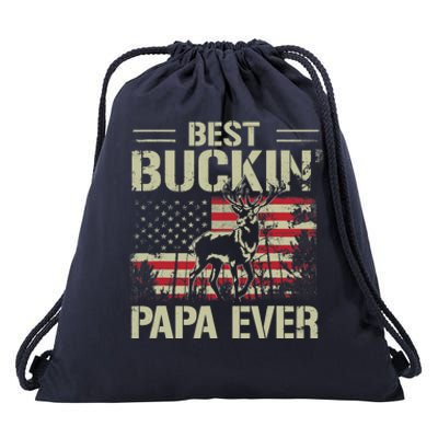 USA Flag Best Buckin' Papa Ever Deer Hunting Father's Day Drawstring Bag