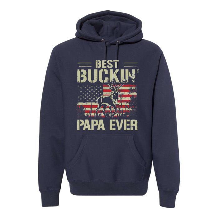 USA Flag Best Buckin' Papa Ever Deer Hunting Father's Day Premium Hoodie