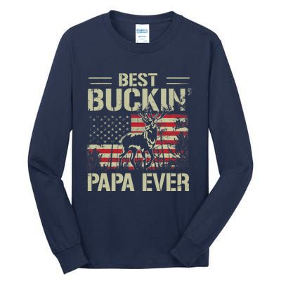 USA Flag Best Buckin' Papa Ever Deer Hunting Father's Day Tall Long Sleeve T-Shirt