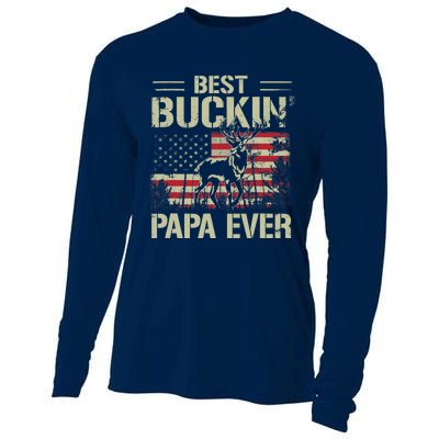 USA Flag Best Buckin' Papa Ever Deer Hunting Father's Day Cooling Performance Long Sleeve Crew