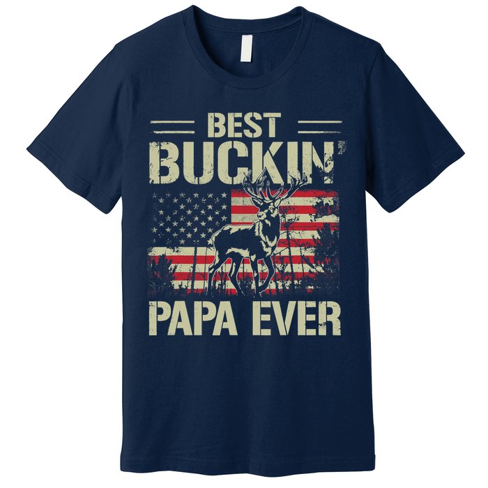 USA Flag Best Buckin' Papa Ever Deer Hunting Father's Day Premium T-Shirt