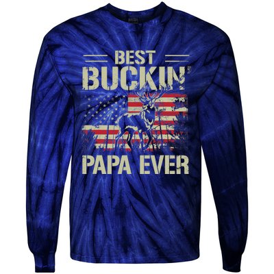 USA Flag Best Buckin' Papa Ever Deer Hunting Father's Day Tie-Dye Long Sleeve Shirt