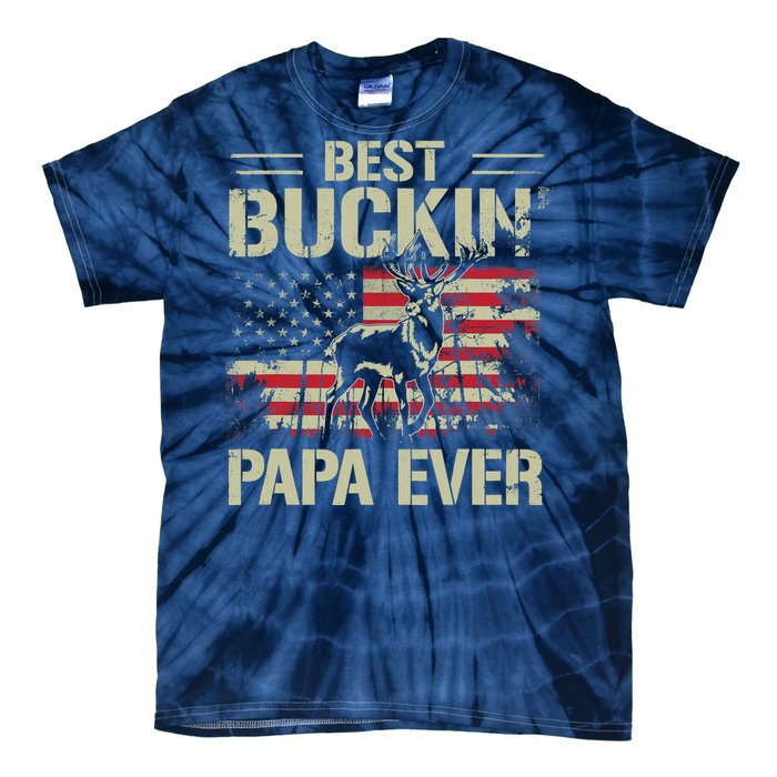 USA Flag Best Buckin' Papa Ever Deer Hunting Father's Day Tie-Dye T-Shirt