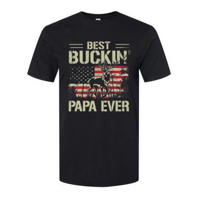 USA Flag Best Buckin' Papa Ever Deer Hunting Father's Day Softstyle CVC T-Shirt