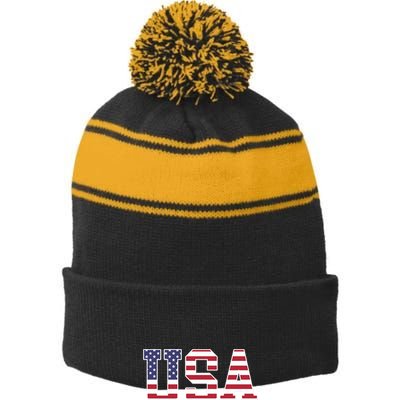 USA Flag Biathlonist American USA Biathlon Stripe Pom Pom Beanie