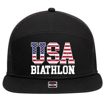 USA Flag Biathlonist American USA Biathlon 7 Panel Mesh Trucker Snapback Hat