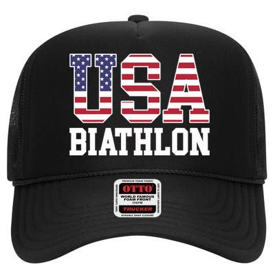 USA Flag Biathlonist American USA Biathlon High Crown Mesh Back Trucker Hat