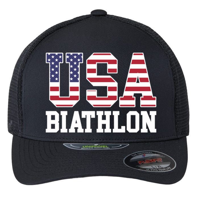 USA Flag Biathlonist American USA Biathlon Flexfit Unipanel Trucker Cap