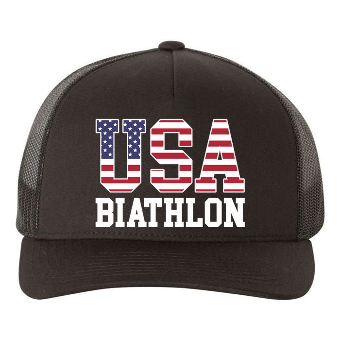 USA Flag Biathlonist American USA Biathlon Yupoong Adult 5-Panel Trucker Hat