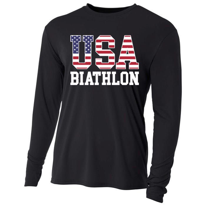 USA Flag Biathlonist American USA Biathlon Cooling Performance Long Sleeve Crew