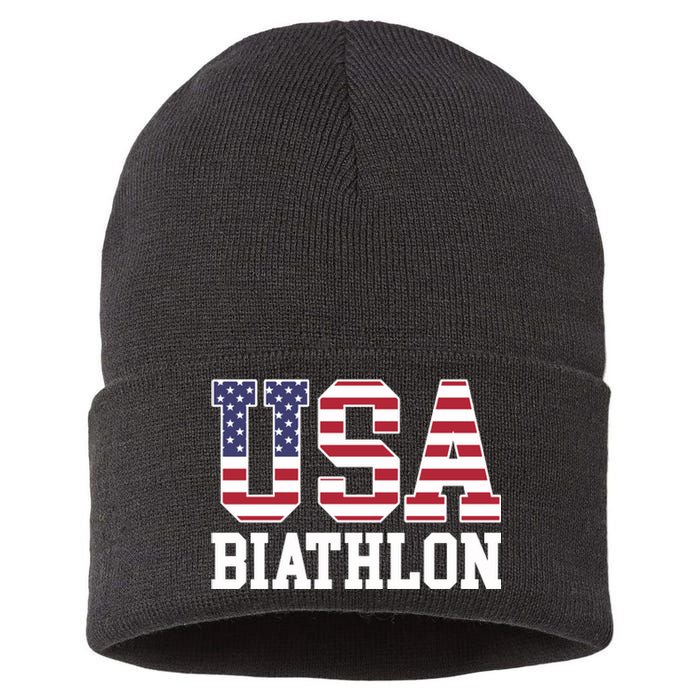 USA Flag Biathlonist American USA Biathlon Sustainable Knit Beanie