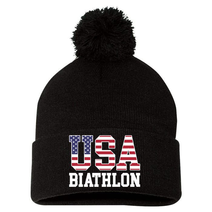 USA Flag Biathlonist American USA Biathlon Pom Pom 12in Knit Beanie