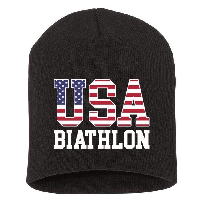 USA Flag Biathlonist American USA Biathlon Short Acrylic Beanie