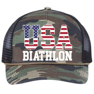 USA Flag Biathlonist American USA Biathlon Retro Rope Trucker Hat Cap