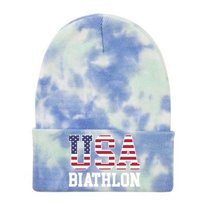 USA Flag Biathlonist American USA Biathlon Tie Dye 12in Knit Beanie