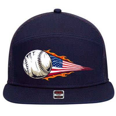 USA Flag Baseball Patriotic American Baseball Lover 7 Panel Mesh Trucker Snapback Hat