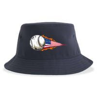 USA Flag Baseball Patriotic American Baseball Lover Sustainable Bucket Hat