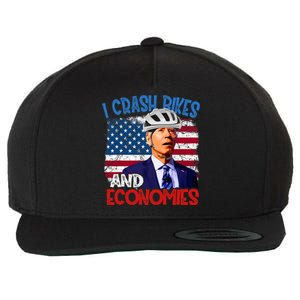 US Flag Biden Falling Off Bike I Crash Bikes And Economies Wool Snapback Cap