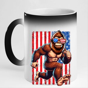 Usa Flag Bigfoot Running 4th Of July 11oz Black Color Changing Mug