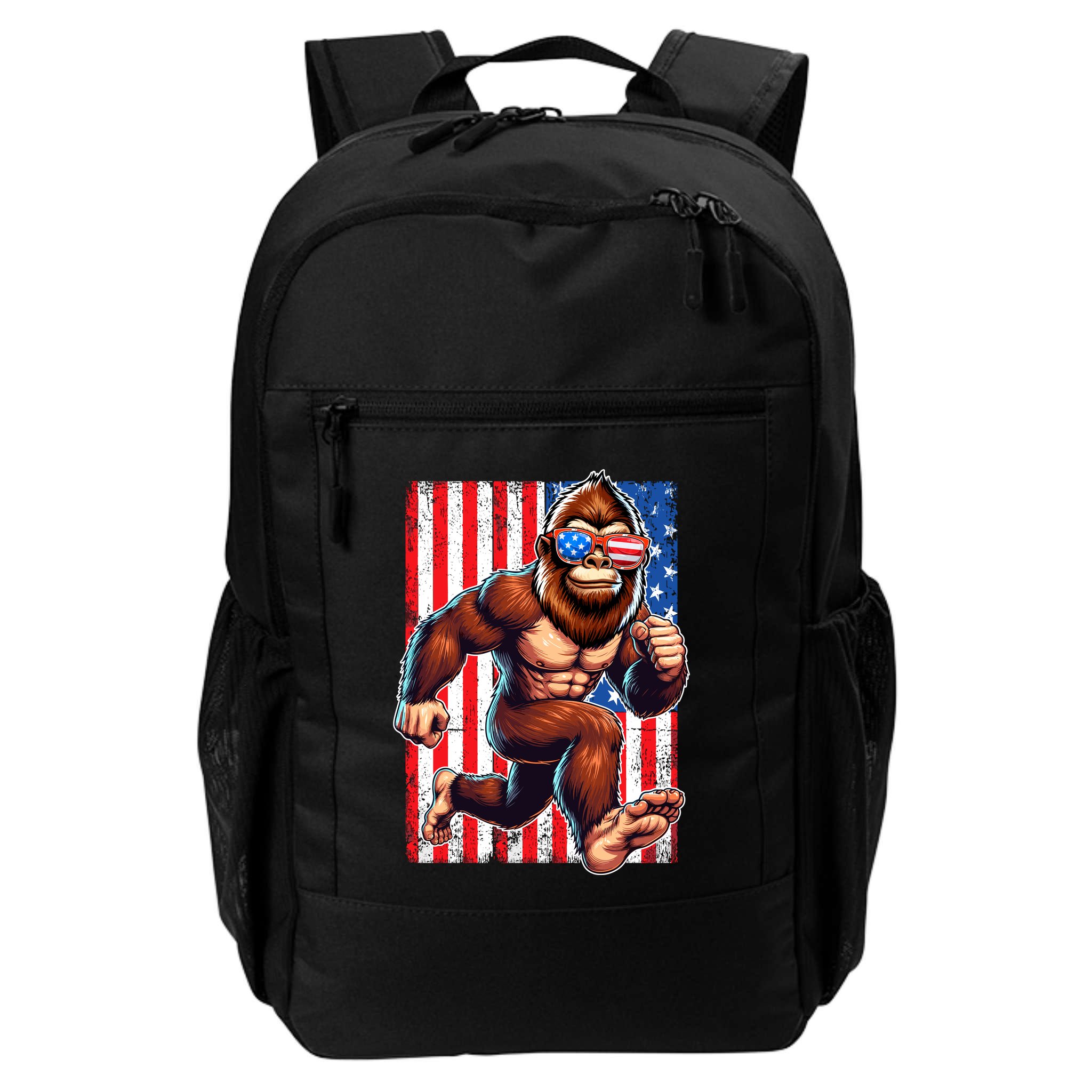 Usa Flag Bigfoot Running 4th Of July Backpack