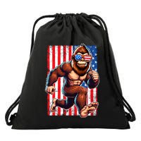 Usa Flag Bigfoot Running 4th Of July Drawstring Bag