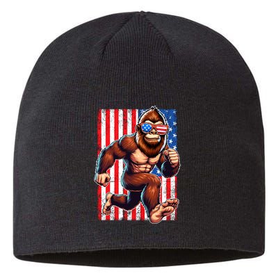Usa Flag Bigfoot Running 4th Of July Sustainable Beanie