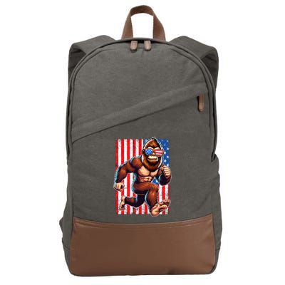 Usa Flag Bigfoot Running 4th Of July Cotton Canvas Backpack
