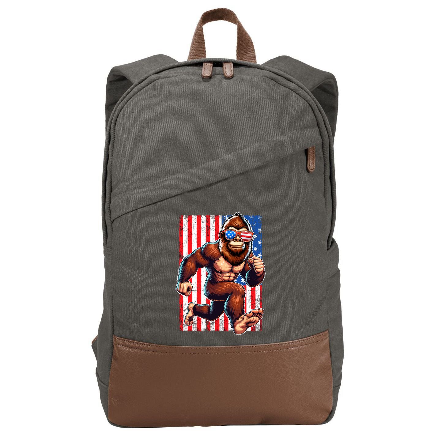 Usa Flag Bigfoot Running 4th Of July Cotton Canvas Backpack