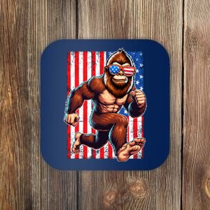 Usa Flag Bigfoot Running 4th Of July Coaster