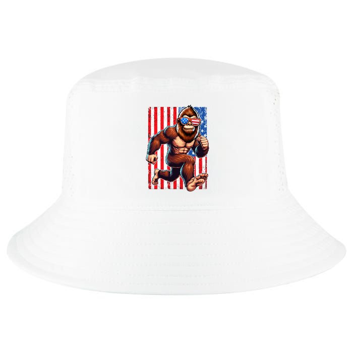 Usa Flag Bigfoot Running 4th Of July Cool Comfort Performance Bucket Hat