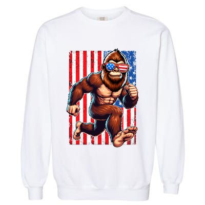 Usa Flag Bigfoot Running 4th Of July Garment-Dyed Sweatshirt