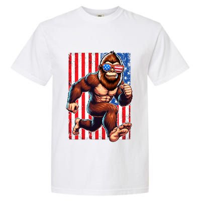 Usa Flag Bigfoot Running 4th Of July Garment-Dyed Heavyweight T-Shirt