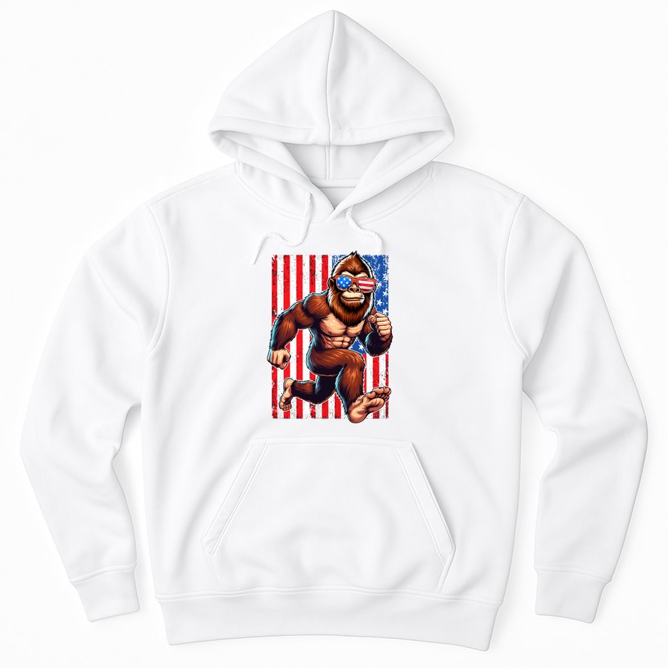 Usa Flag Bigfoot Running 4th Of July Hoodie