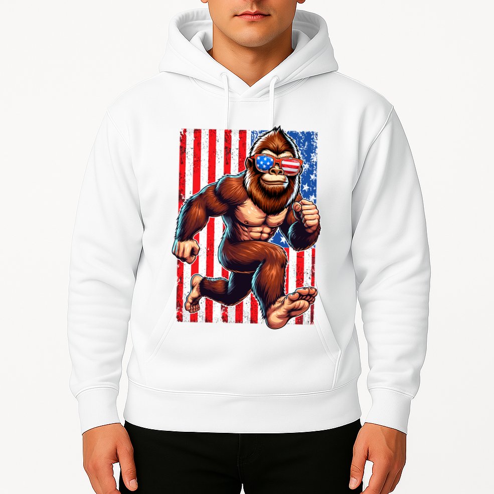 Usa Flag Bigfoot Running 4th Of July Hoodie