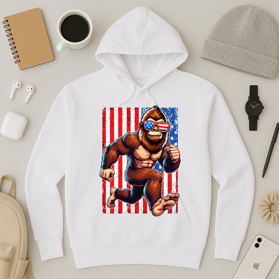 Usa Flag Bigfoot Running 4th Of July Hoodie