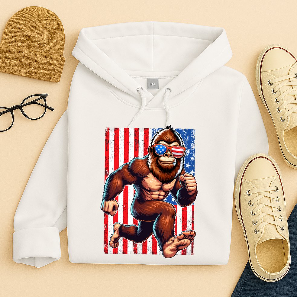 Usa Flag Bigfoot Running 4th Of July Hoodie