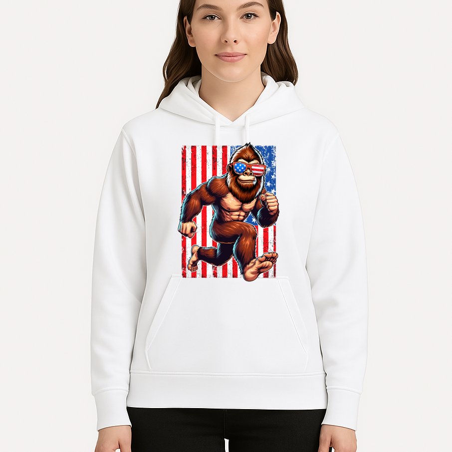 Usa Flag Bigfoot Running 4th Of July Hoodie
