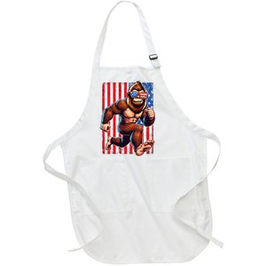 Usa Flag Bigfoot Running 4th Of July Full-Length Apron With Pockets