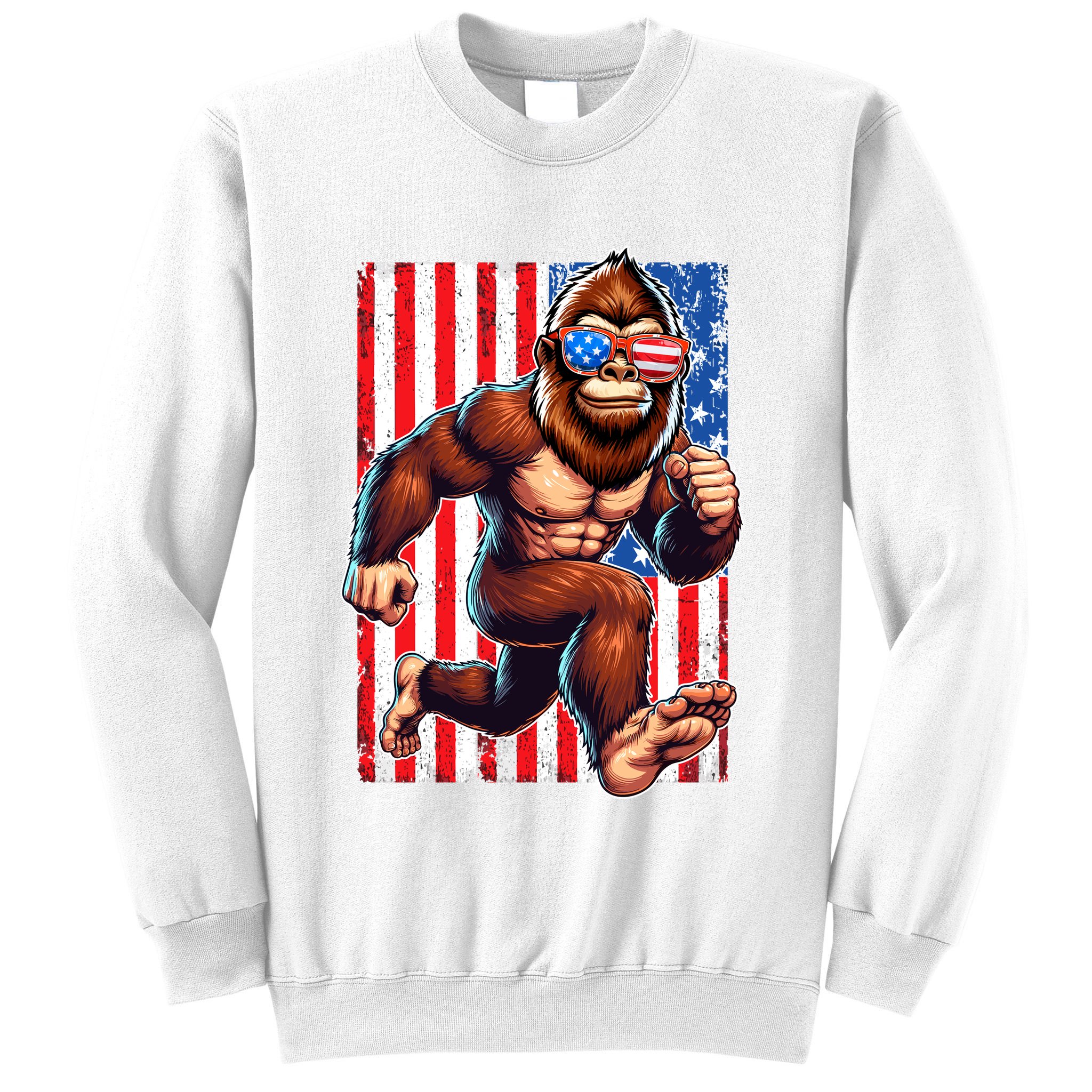 Usa Flag Bigfoot Running 4th Of July Sweatshirt