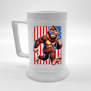 Usa Flag Bigfoot Running 4th Of July Beer Stein