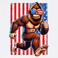 Usa Flag Bigfoot Running 4th Of July Button